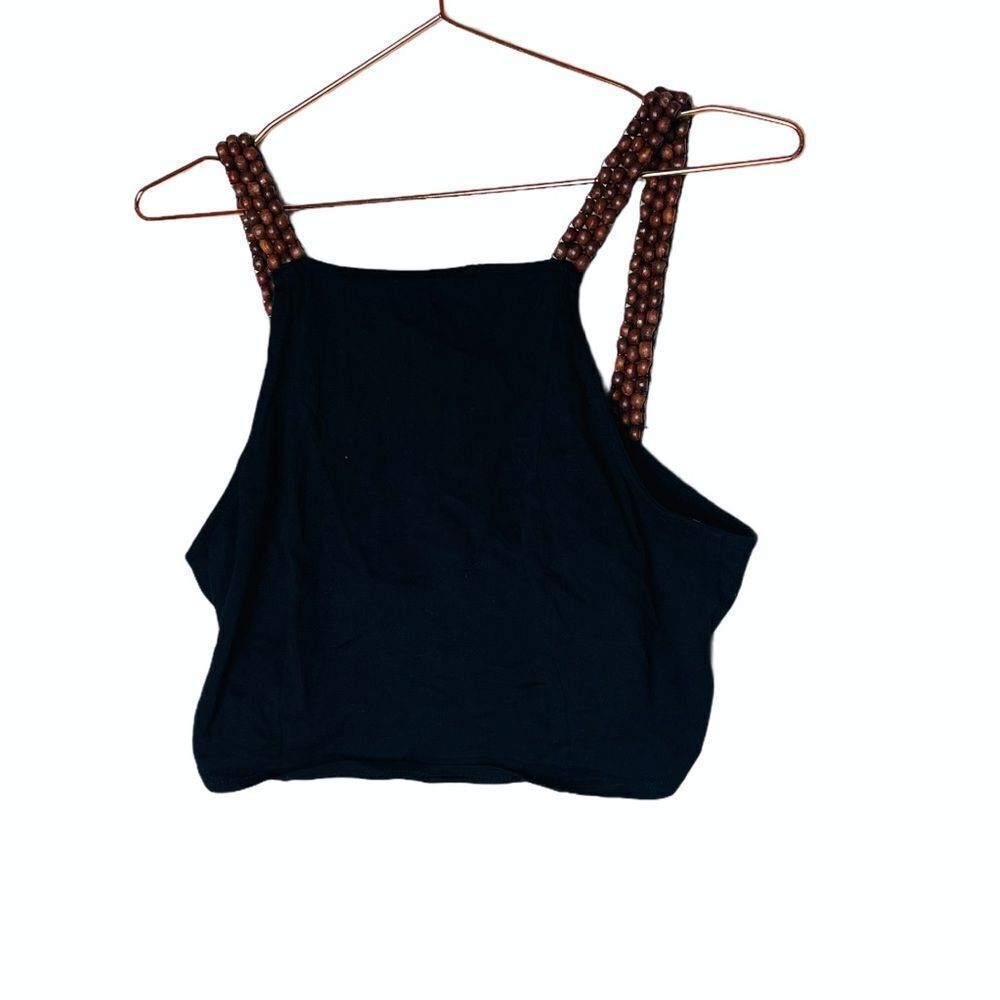 EUC Urban Outfitters Black Wooden Boho Beaded Crop Top Small